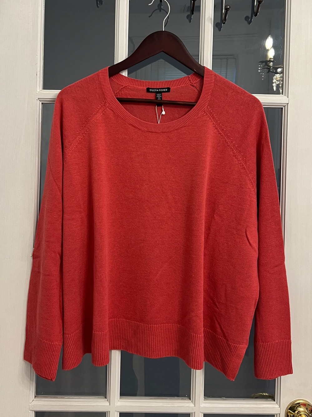EILEEN FISHER Women’s Geranium Raglan Sleeve Organic Linen Cotton Sweater L NWT
